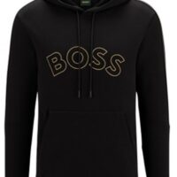 Hugo Boss Kapuzenpullover Soddy 2 aus Baumwoll-Mix mit geschwungenem Logo und Gitter-Artwork schwarz 001 Hugo Boss Kapuzenpullover Soddy 2 aus Baumwoll-Mix mit geschwungenem Logo und Gitter-Artwork schwarz 001