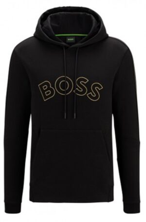 Hugo Boss Kapuzenpullover Soddy 2 aus Baumwoll-Mix mit geschwungenem Logo und Gitter-Artwork schwarz 001