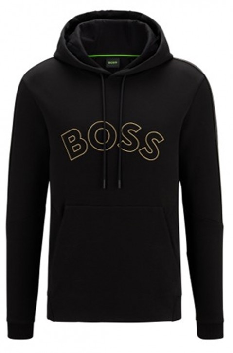 Hugo Boss Kapuzenpullover Soddy 2 aus Baumwoll-Mix mit geschwungenem Logo und Gitter-Artwork schwarz 001 Hugo Boss Kapuzenpullover Soddy 2 aus Baumwoll-Mix mit geschwungenem Logo und Gitter-Artwork schwarz 001