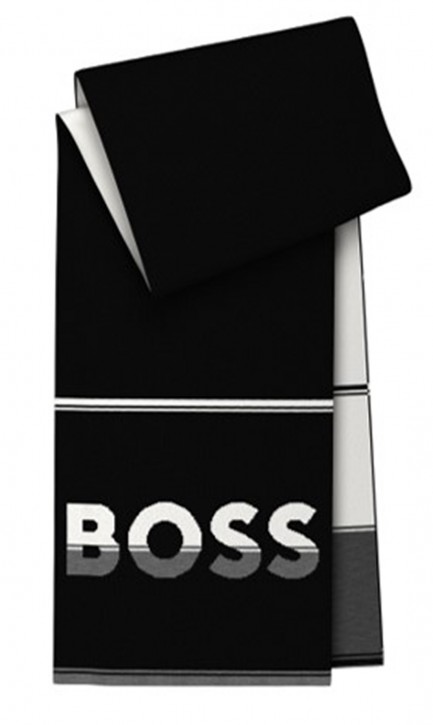 Hugo Boss Schal Aloki_Scarf mit Logo und Streifen aus weichen Wollgemisch schwarz 001 Hugo Boss Schal Aloki_Scarf mit Logo und Streifen aus weichen Wollgemisch schwarz 001