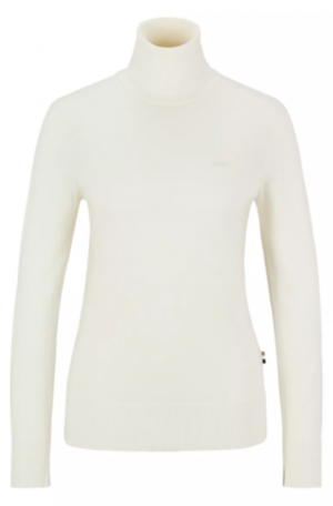 Hugo Boss Slim-Fit Rollkragenpullover C_Fiddinan aus Baumwoll-Mix mit Seide und Kaschmir weiß 118