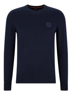 Hugo Boss Pullover Kanovano aus Baumwolle und Kaschmir mit Rundhalsausschnitt und Logo dunkelblau 404