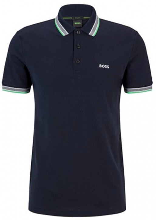 Hugo Boss Poloshirt Paddy aus Bio-Baumwolle mit geschwungenem Logo dunkelblau 407 Hugo Boss Poloshirt Paddy aus Bio-Baumwolle mit geschwungenem Logo dunkelblau 407