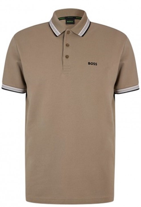 Hugo Boss Poloshirt Paddy aus Bio-Baumwolle mit geschwungenem Logo khaki 334 Hugo Boss Poloshirt Paddy aus Bio-Baumwolle mit geschwungenem Logo khaki 334