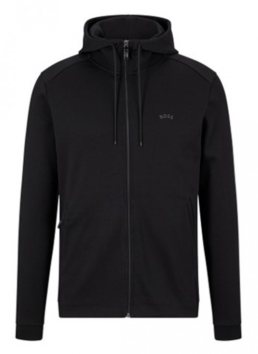 Boss Kapuzen-Sweatjacke Saggy Curved aus Bio-Baumwolle mit Logo und Reißverschluss schwarz 001 Boss Kapuzen-Sweatjacke Saggy Curved aus Bio-Baumwolle mit Logo und Reißverschluss schwarz 001
