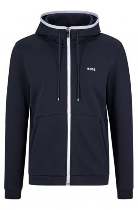 Hugo Boss Kapuzenjacke Saggy 1 aus Baumwoll-Mix mit Reißverschluss und eingesetzten Logo-Tapes dunkelblau 402 Hugo Boss Kapuzenjacke Saggy 1 aus Baumwoll-Mix mit Reißverschluss und eingesetzten Logo-Tapes dunkelblau 402