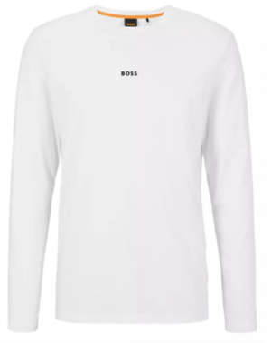 Hugo Boss Regular-Fit Longsleeve TChark aus Stretch-Baumwolle mit kontrastierendem Logo weiß 100