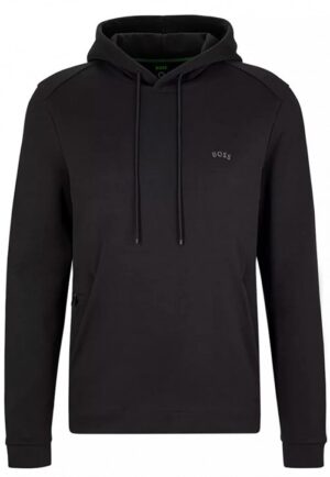 BOSS Herren Kapuzen-Sweatshirt Soody Curved aus Bio-Baumwolle mit geschwungenem Logo Schwarz 001