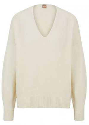 Hugo Boss Relaxed-Fit Pullover Pullover C_Fondianan mit Alpaka-Anteil und V-Ausschnitt weiß 118