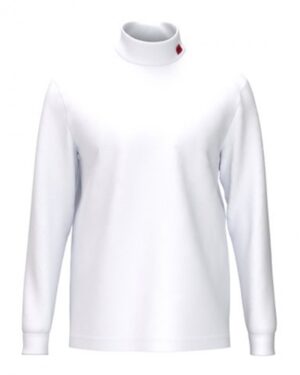 Hugo Longsleeve aus Stretch-Baumwolle mit Rollkragen Derollo224 und rotem Logo-Etikett weiß 100