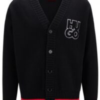 Hugo Oversized Cardigan STUUMO aus Bio-Baumwolle mit Stack-Logo schwarz 001