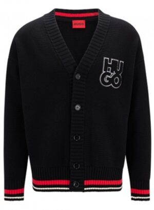 Hugo Oversized Cardigan STUUMO aus Bio-Baumwolle mit Stack-Logo schwarz 001