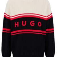 Hugo Gestreifter Pullover Sopid aus Bio-Baumwolle mit Jacquard-Logo schwarz 001