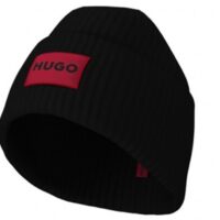 Hugo Mütze XAFF 5 aus Woll-Mix mit rotem Logo-Etikett schwarz 001 Hugo Mütze XAFF 5 aus Woll-Mix mit rotem Logo-Etikett schwarz 001