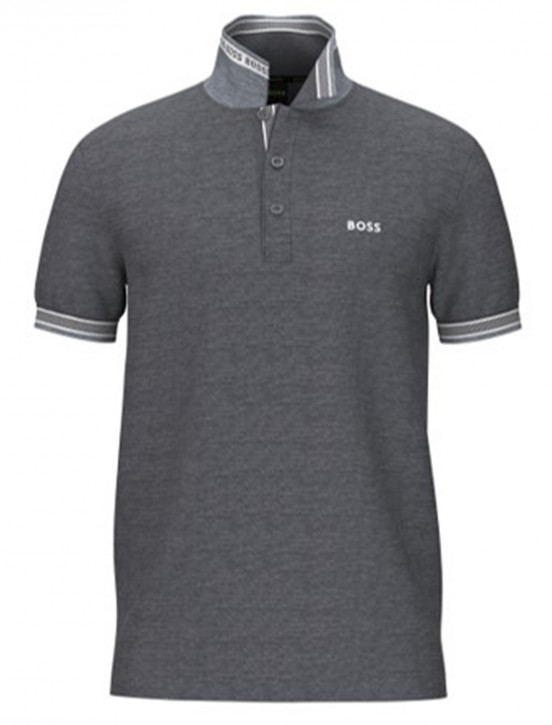 Hugo Boss Poloshirt Paddy aus Bio-Baumwolle mit geschwungenem Logo grau 032 Hugo Boss Poloshirt Paddy aus Bio-Baumwolle mit geschwungenem Logo grau 032