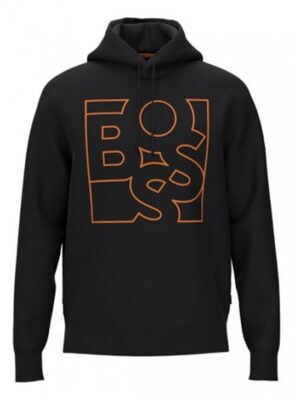 Hugo Boss Herren Kapuzen Sweatshirt Weboxy mit Artwork Schriftzug schwarz 001