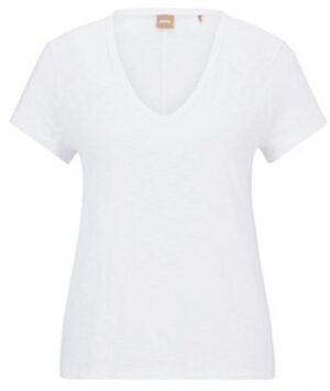 Boss T-Shirt C_Eslenza aus strukturierter Bio-Baumwolle mit V-Ausschnitt weiß 100
