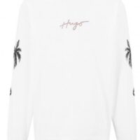Hugo Longsleeve Damazonas aus Baumwoll-Jersey mit Palmen-Artwork und Logo weiß 100