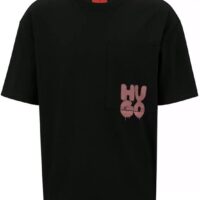 HUGO Dampato Herren T-Shirt aus Baumwoll-Jersey mit Stack-Logo im Graffiti-Stil Schwarz 001