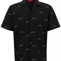 HUGO Herren Ellino Relaxed-Fit Hemd aus Ripstop-Baumwolle mit Blumen-Print Schwarz 001