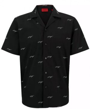 HUGO Herren Ellino Relaxed-Fit Hemd aus Ripstop-Baumwolle mit Blumen-Print Schwarz 001