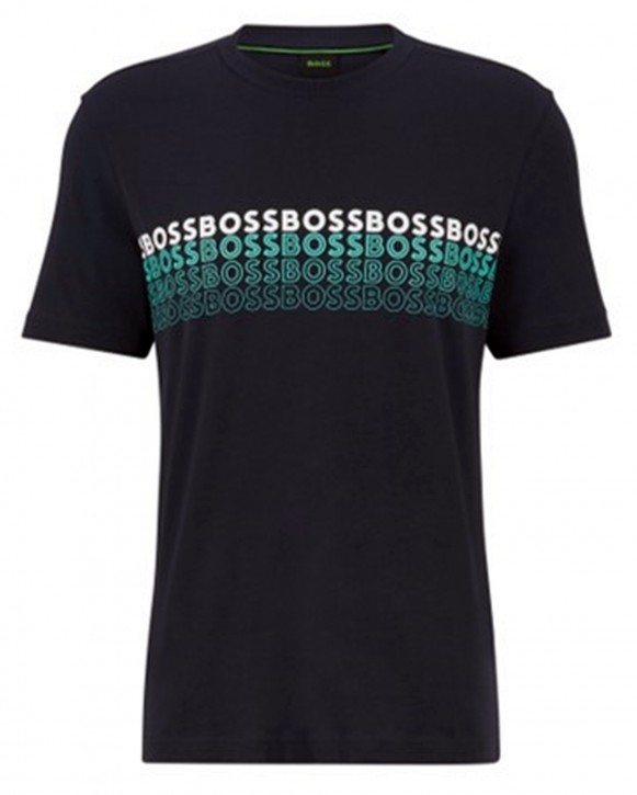 Boss T-Shirt aus Baumwolle TEE 2 mit Rundhalsausschnitt und mehrfarbigen Logos blau 402 Boss T-Shirt aus Baumwolle TEE 2 mit Rundhalsausschnitt und mehrfarbigen Logos blau 402