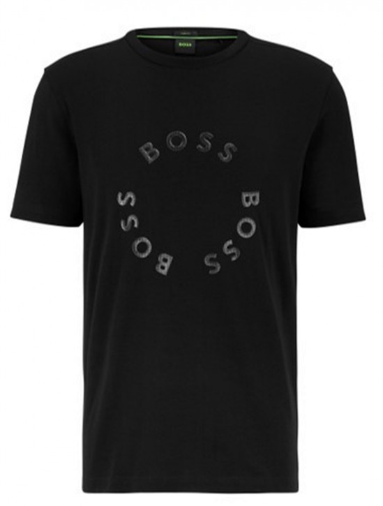 Boss T-Shirt Tee 4 aus Stretch-Baumwolle mit kreisförmigen Logo-Prints schwarz 001 Boss T-Shirt Tee 4 aus Stretch-Baumwolle mit kreisförmigen Logo-Prints schwarz 001