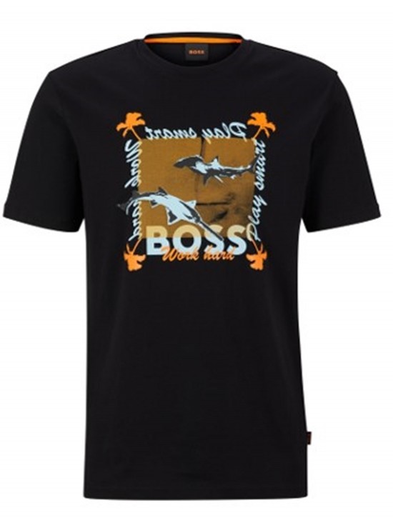 Boss Regular-Fit T-Shirt TeeShark aus Baumwoll-Jersey mit Artwork der Saison schwarz 001 Boss Regular-Fit T-Shirt TeeShark aus Baumwoll-Jersey mit Artwork der Saison schwarz 001