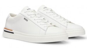 Boss Sneakers Clint_Tenn_lt aus Leder mit Signature-Streifen und Schnürung weiß 100