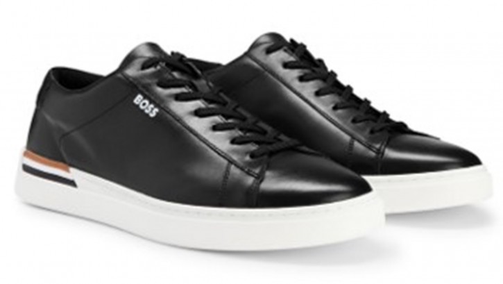 Boss Sneakers Clint_Tenn_lt aus Leder mit Signature-Streifen und Schnürung schwarz 001 Boss Sneakers Clint_Tenn_lt aus Leder mit Signature-Streifen und Schnürung schwarz 001