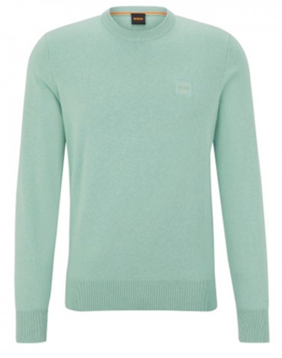 Boss Pullover Kanovano aus Baumwolle und Kaschmir mit Rundhalsausschnitt und Logo hellgrün 461 Boss Pullover Kanovano aus Baumwolle und Kaschmir mit Rundhalsausschnitt und Logo hellgrün 461