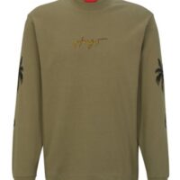 Hugo Longsleeve Damazonas aus Baumwoll-Jersey mit Palmen-Artwork und Logo grün 345