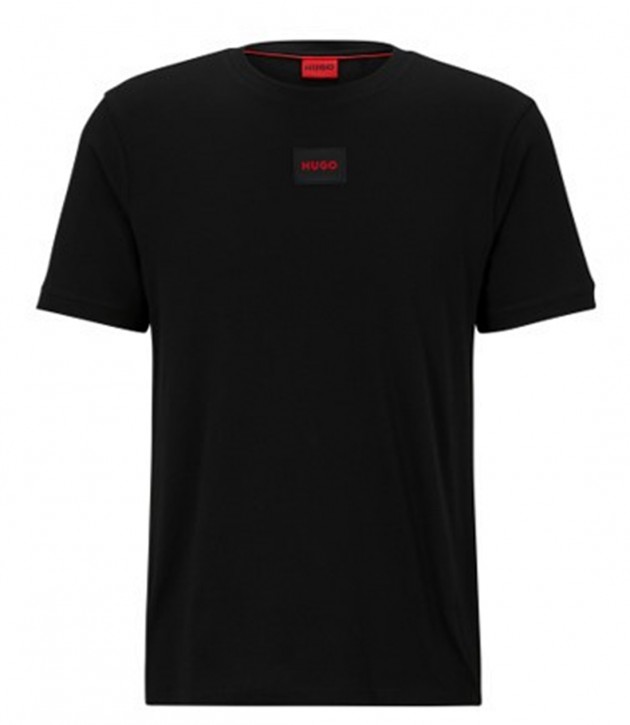 HUGO Baumwoll-T-Shirt Diragolino212 mit regulärer Passform und rotem Logo-Etikett schwarz 007 HUGO Baumwoll-T-Shirt Diragolino212 mit regulärer Passform und rotem Logo-Etikett schwarz 007