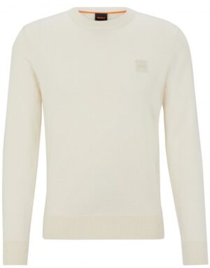 Boss Pullover Kanovano aus Baumwolle und Kaschmir mit Rundhalsausschnitt und Logo beige 277