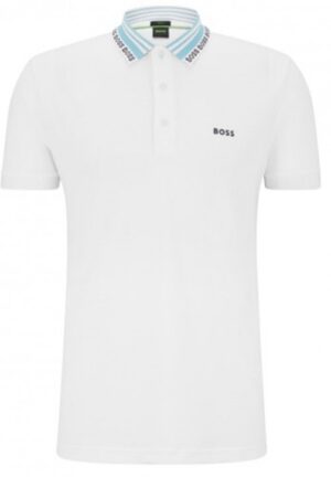 BOSS Herren Paule Slim-Fit Poloshirt aus Stretch-Baumwolle mit Logo-Einsätzen weiß 100
