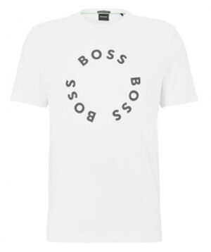 Boss T-Shirt Tee 4 aus Stretch-Baumwolle mit kreisförmigen Logo-Prints weiß 100