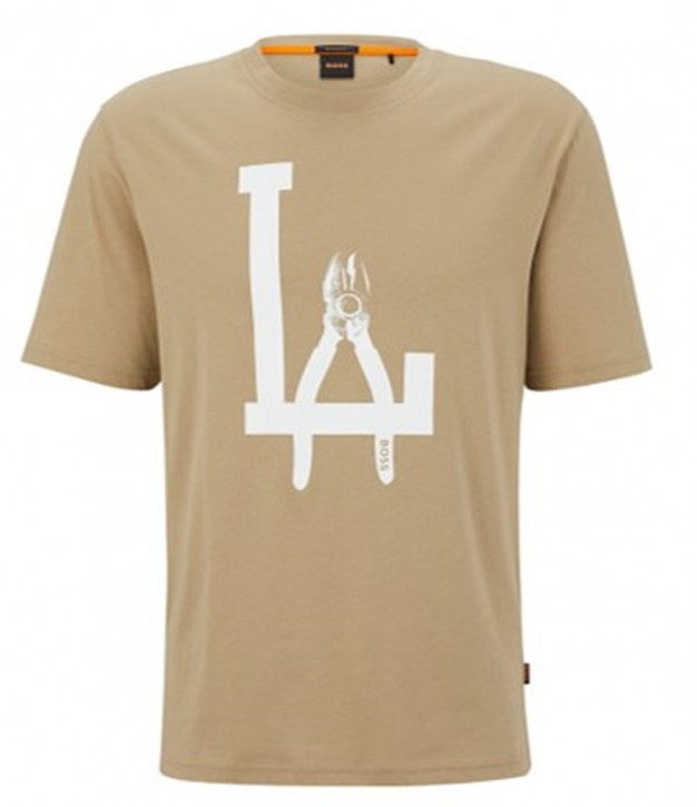 Boss T-Shirt TeeMeccano aus Baumwoll-Jersey mit Artwork und Logo beige 263 Boss T-Shirt TeeMeccano aus Baumwoll-Jersey mit Artwork und Logo beige 263