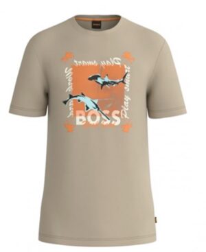Boss Regular-Fit T-Shirt TeeShark aus Baumwoll-Jersey mit Artwork der Saison beige 263
