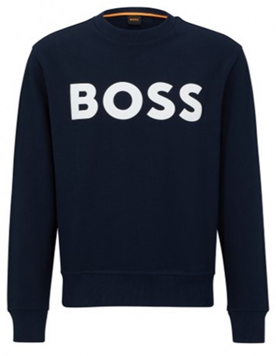 Boss Relaxed-Fit Sweatshirt WeBasicCrew aus Baumwoll-Terry mit gummiertem Logo-Print dunkelblau 404 Boss Relaxed-Fit Sweatshirt WeBasicCrew aus Baumwoll-Terry mit gummiertem Logo-Print dunkelblau 404