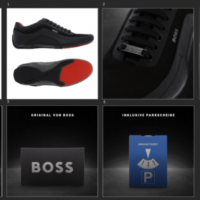 David Benedict Boss Herren Sneaker, HB RACING1, Nappaleder, Schuhe in Schwarz Rot und Boss George Socken in Schwarz, Größe 40-45, inkl Parkscheibe