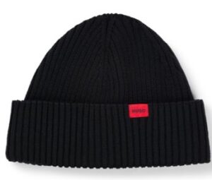 Hugo Gerippte Mütze Xishon mit rotem Logo-Label schwarz 001