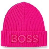 Boss Strickmütze Lara_hat aus gerippter Schurwolle mit Logo-Stickerei pink 674
