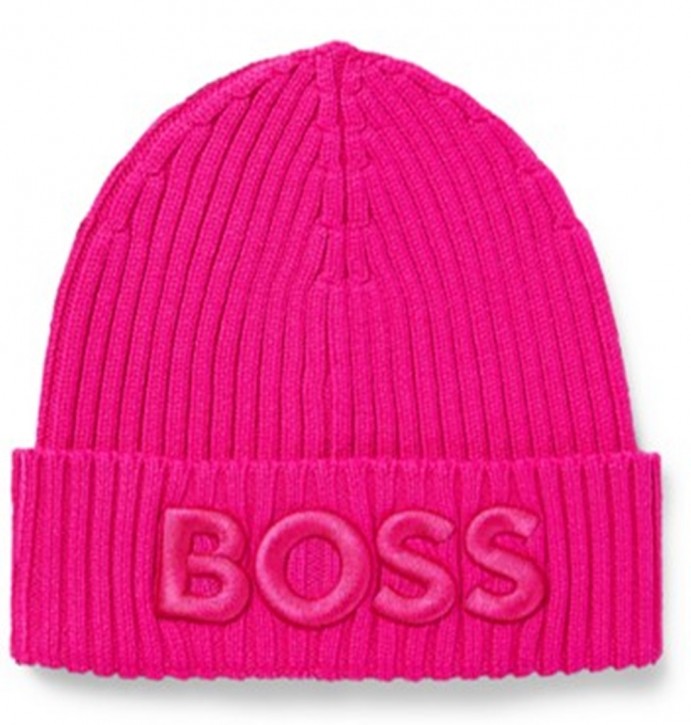 Boss Strickmütze Lara_hat aus gerippter Schurwolle mit Logo-Stickerei pink 674 Boss Strickmütze Lara_hat aus gerippter Schurwolle mit Logo-Stickerei pink 674