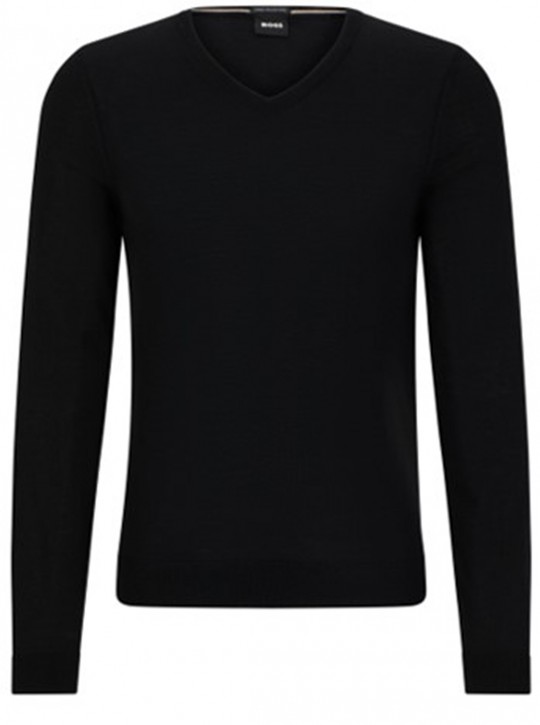 Boss Slim-Fit Pullover Melba-P aus Schurwolle mit V-Ausschnitt schwarz 001 Boss Slim-Fit Pullover Melba-P aus Schurwolle mit V-Ausschnitt schwarz 001
