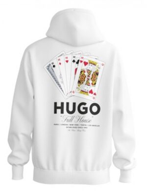 Hugo Oversized Hoodie Deewax mit Spielkarten-Artwork weiß 100
