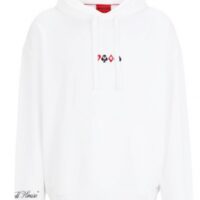 Hugo Oversized Hoodie Deewax mit Spielkarten-Artwork weiß 100