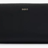 Boss Geldbörse Alyce Ziparound aus Leder mit Reißverschluss und Logo-Schriftzug schwarz 001