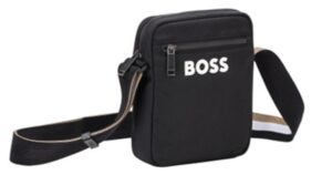 Boss Umhängetasche Catch_3.0 M_NS Zip aus recyceltem Material mit Logo weiß schwarz 001