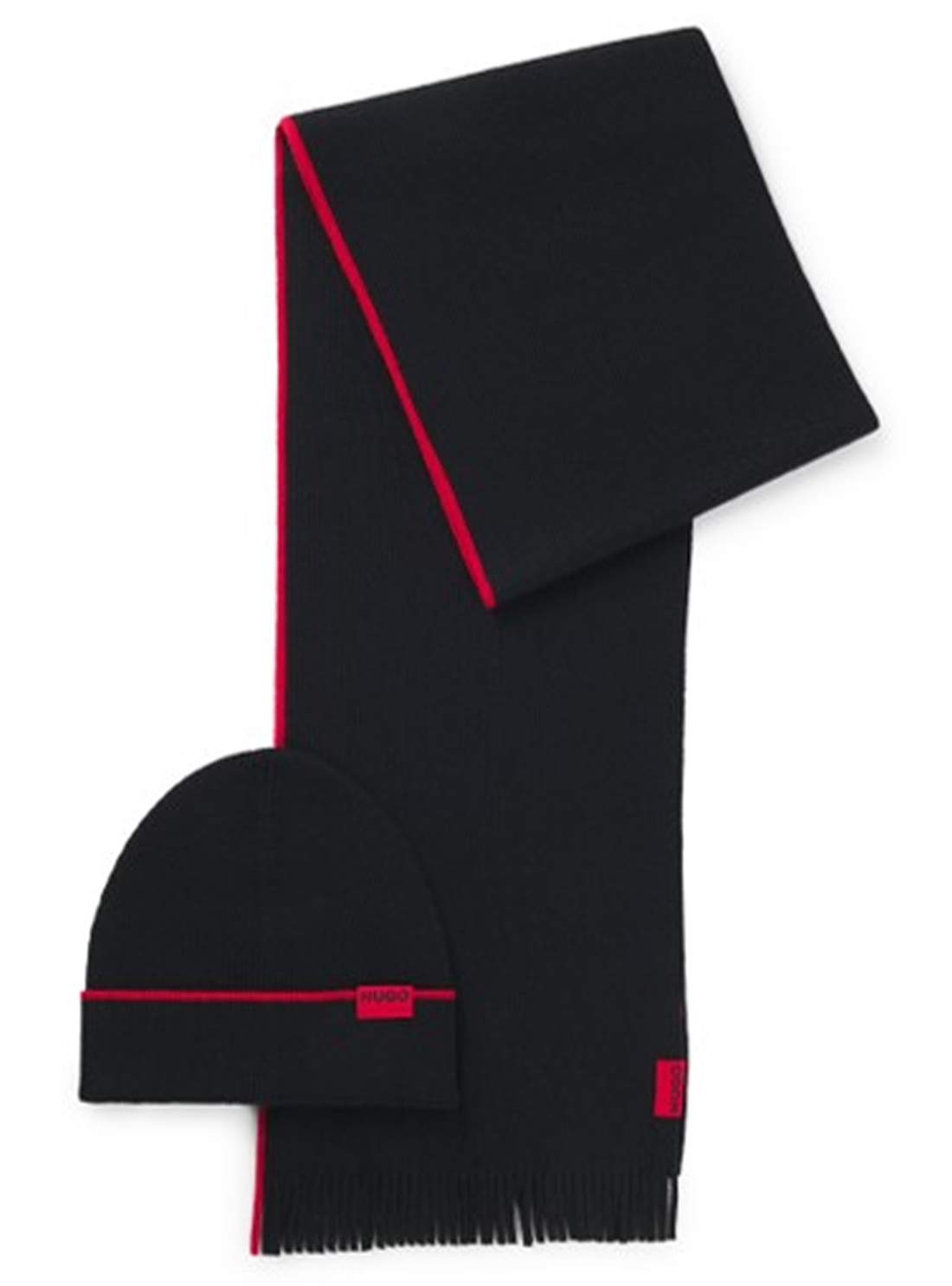 Hugo Set aus Mütze und Schal Zaschel Set mit Logo-Label schwarz 001 Hugo Set aus Mütze und Schal Zaschel Set mit Logo-Label schwarz 001