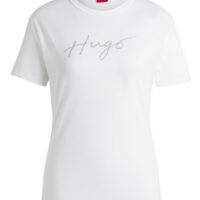 Hugo T-Shirt Damacia_3 aus reiner Baumwolle mit Rundhalsausschnitt und saisonalem Print weiß 100